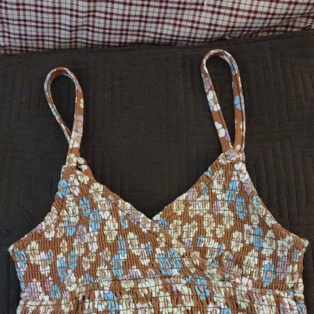 Juniors Floral Smocked Crop Tank Top